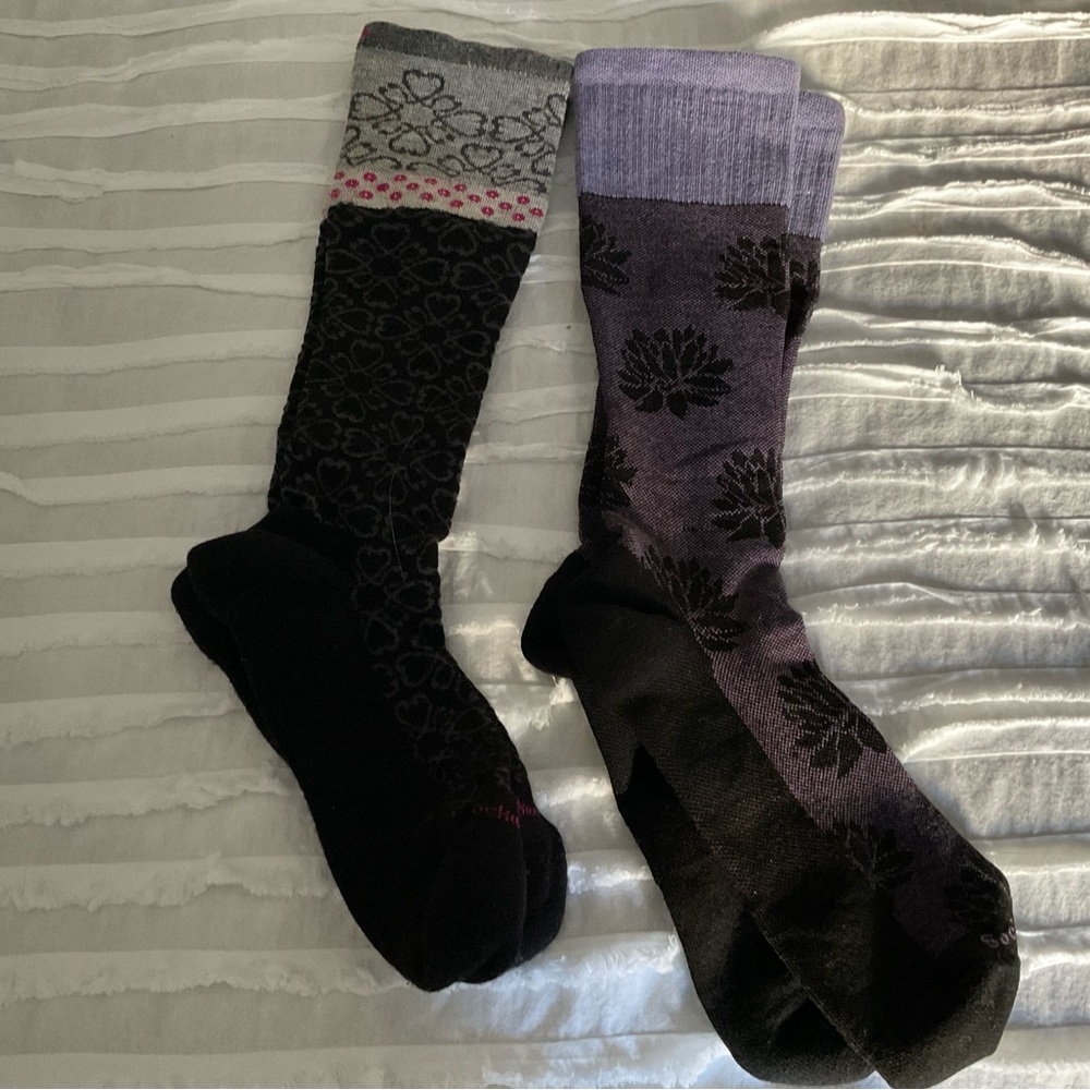 Black and Purple Dress Socks with Floral Patterns